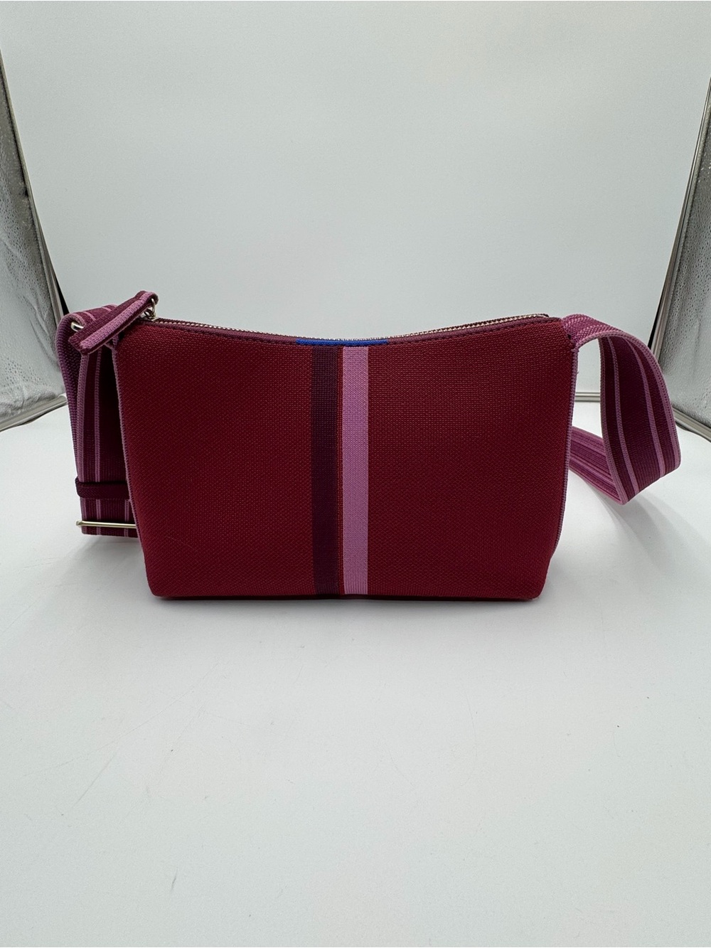 Rothy’s Purple Stripe Casual Crossbody Bag Adjustable Strap EUC Shoulder Purse